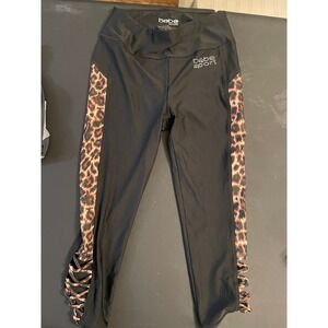Bebe Sport Black Leopard Print Lace Up Leggings Athletic Workout Pants Womens S